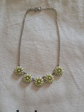 Banana Republic Silver-Tone Necklace with Lime Floral Clusters